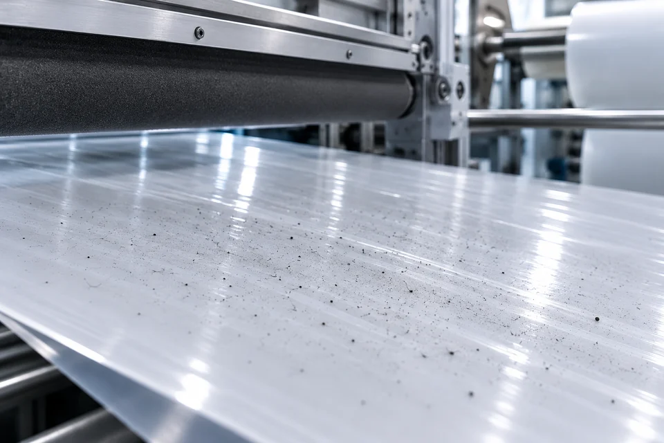 Dust returning to a charged film surface beneath an industrial roller